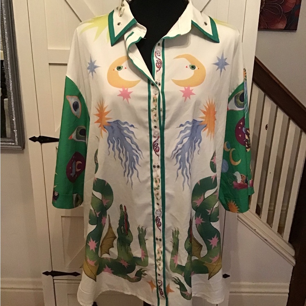 Graphic Button-Up Shirt with Matching Shorts